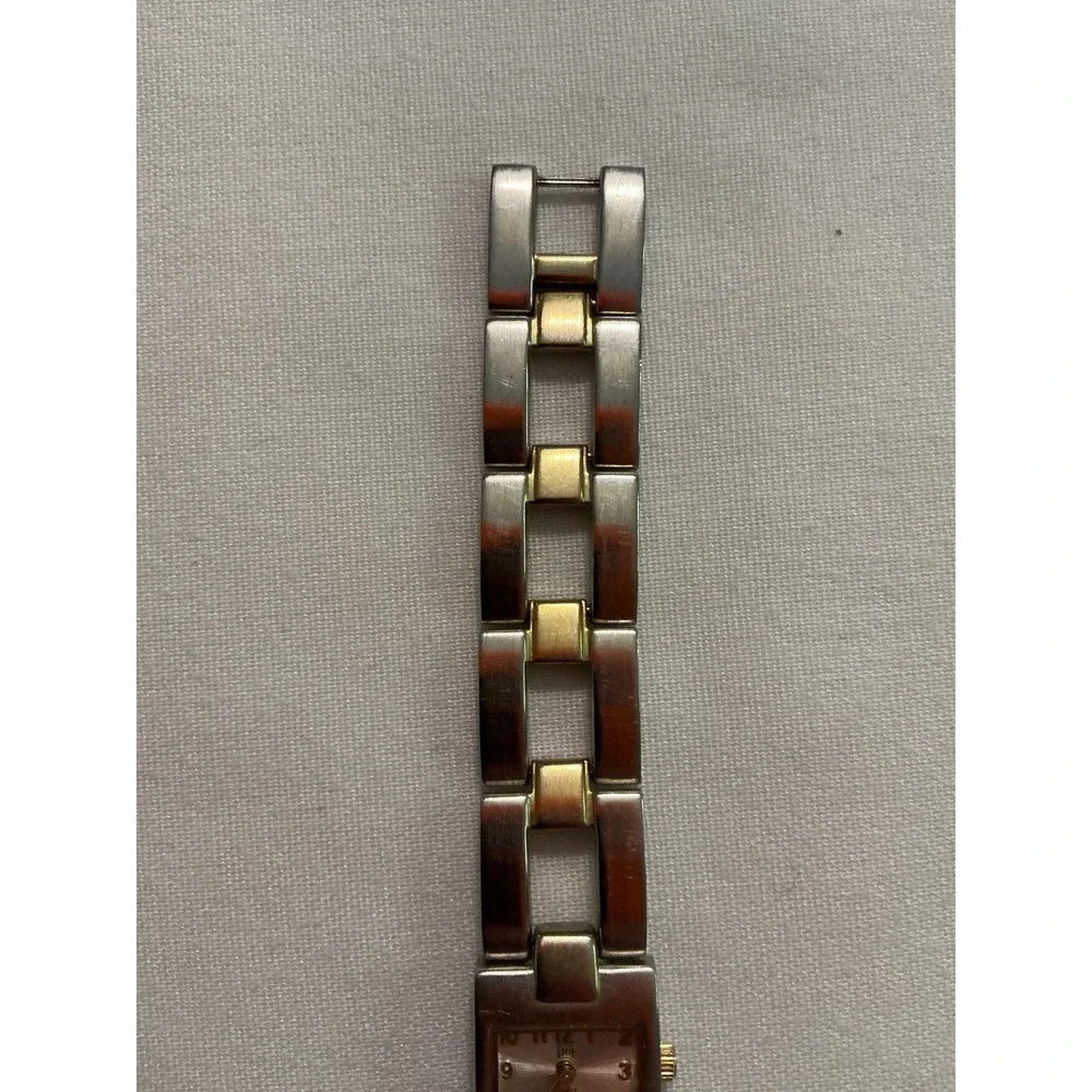 Essie Womens Two Tone Stainless Steel Quartz Watch Rectangular Face 5377